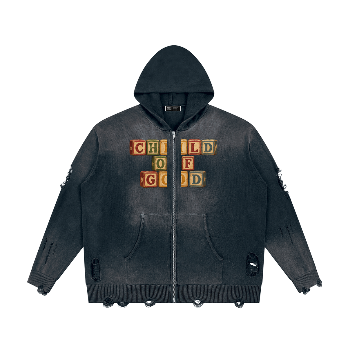 Child Of God Distressed Full Zip Sweater