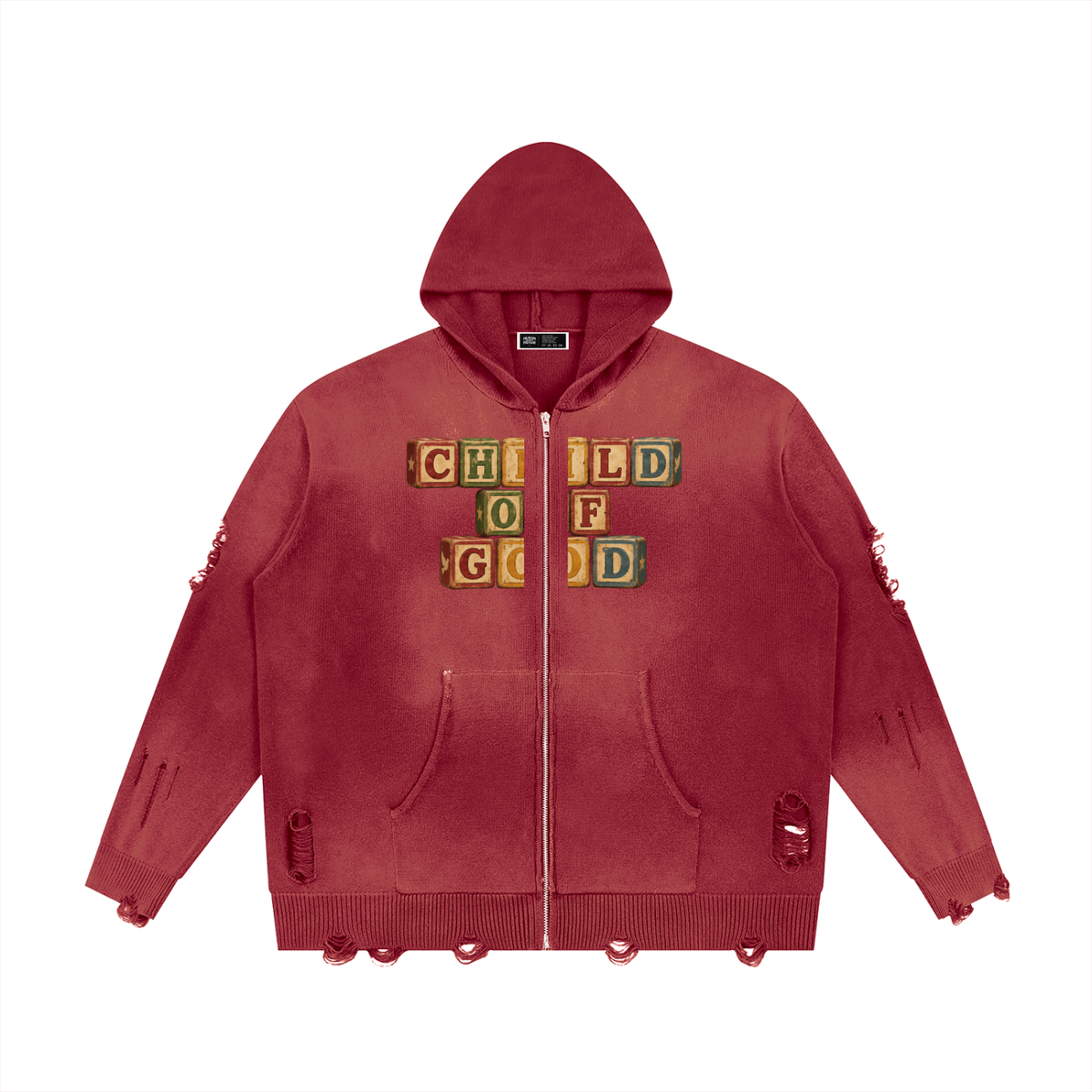 Child Of God Distressed Full Zip Sweater