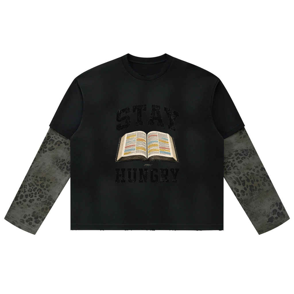 Stay Hungry Leopard Paneled Layer T-Shirt
