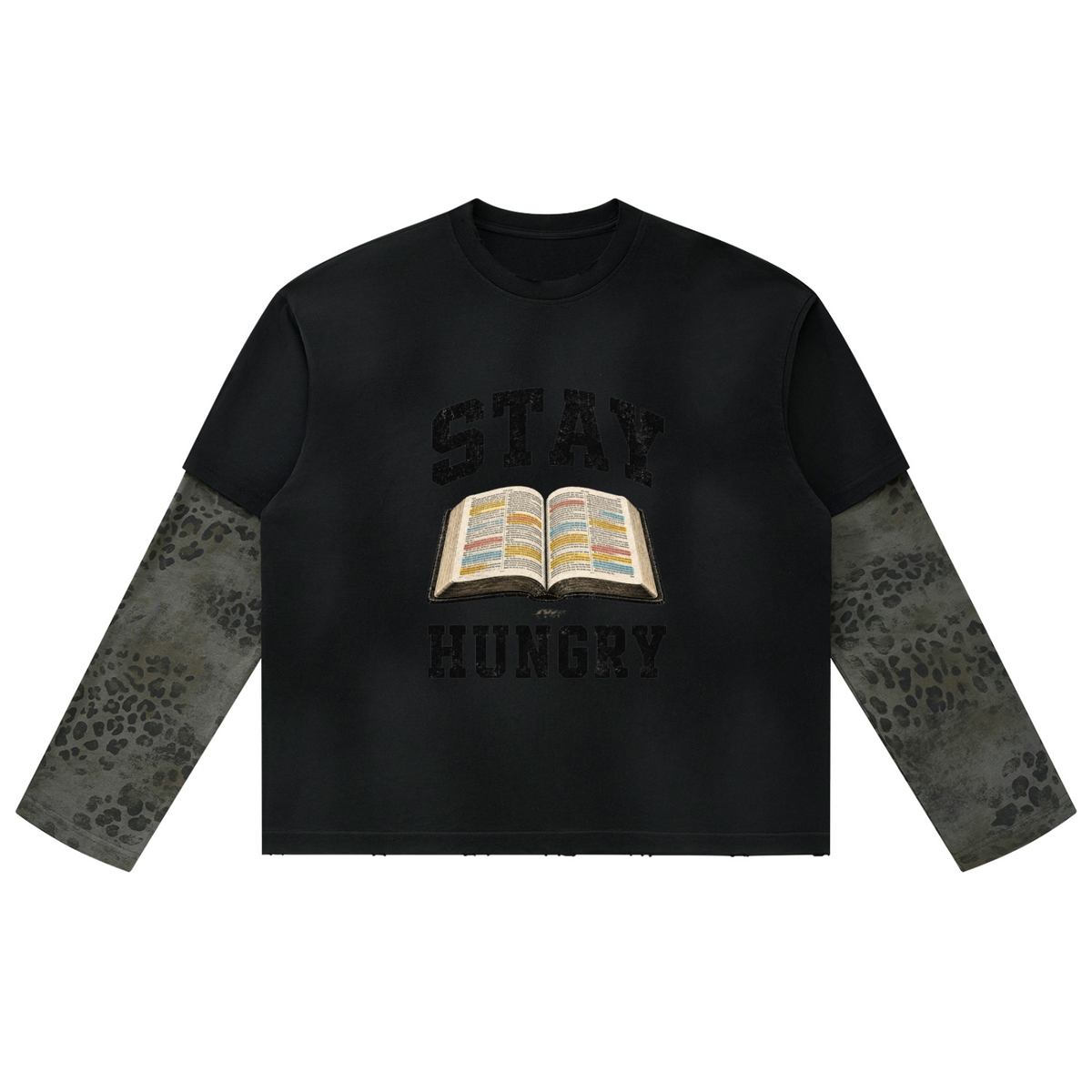 Stay Hungry Leopard Paneled Layer T-Shirt