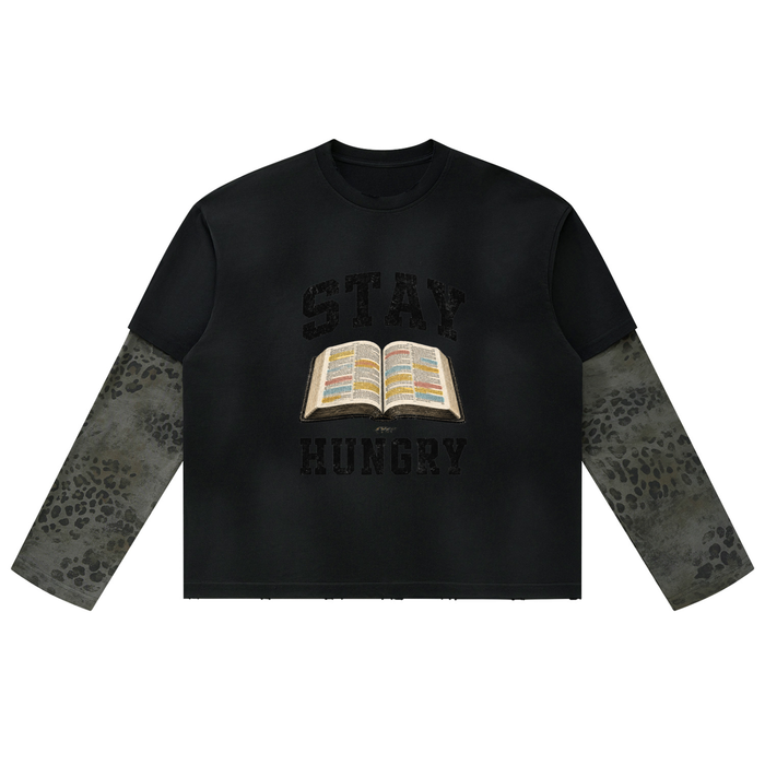 Stay Hungry Leopard Paneled Layer T-Shirt