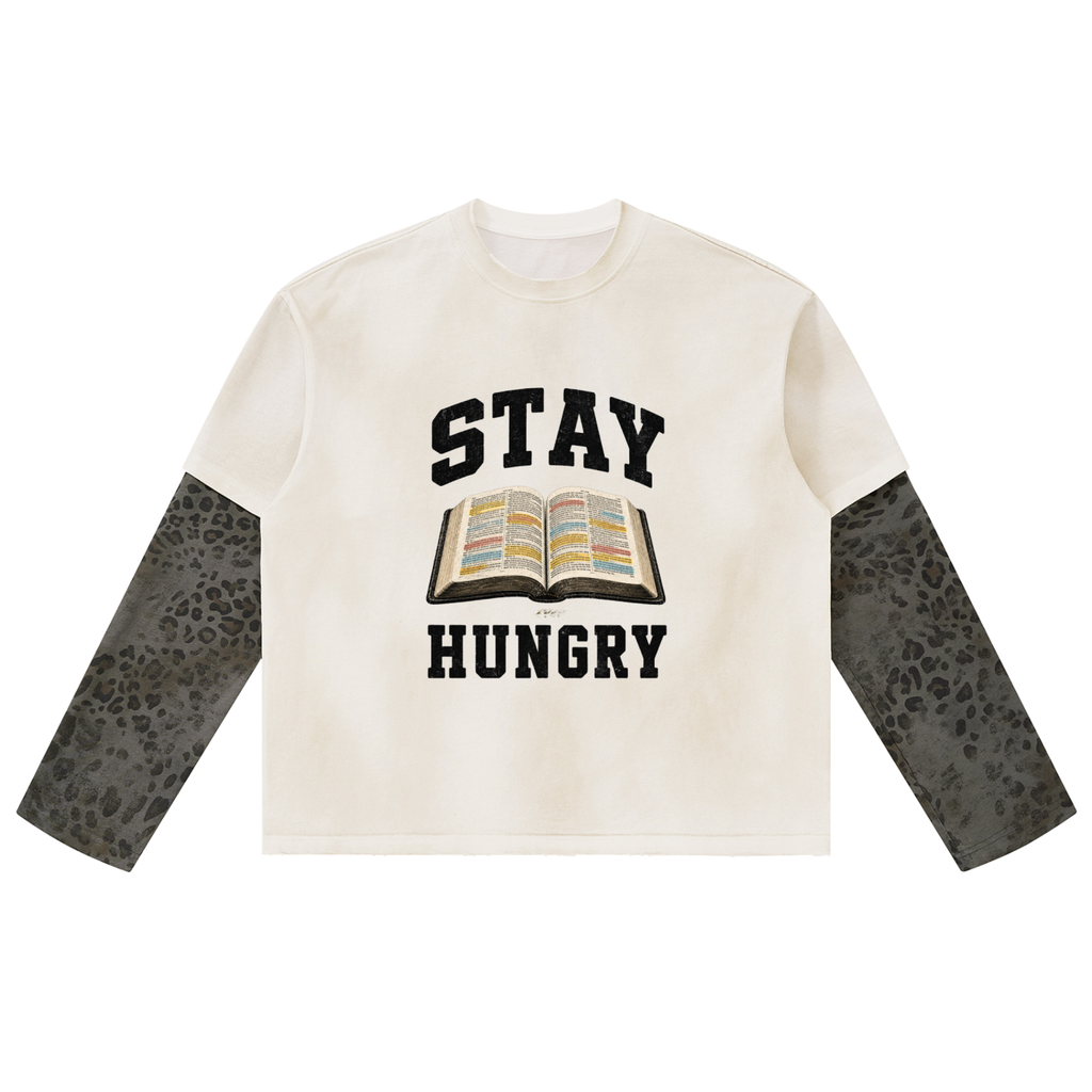 Stay Hungry Leopard Paneled Layer T-Shirt