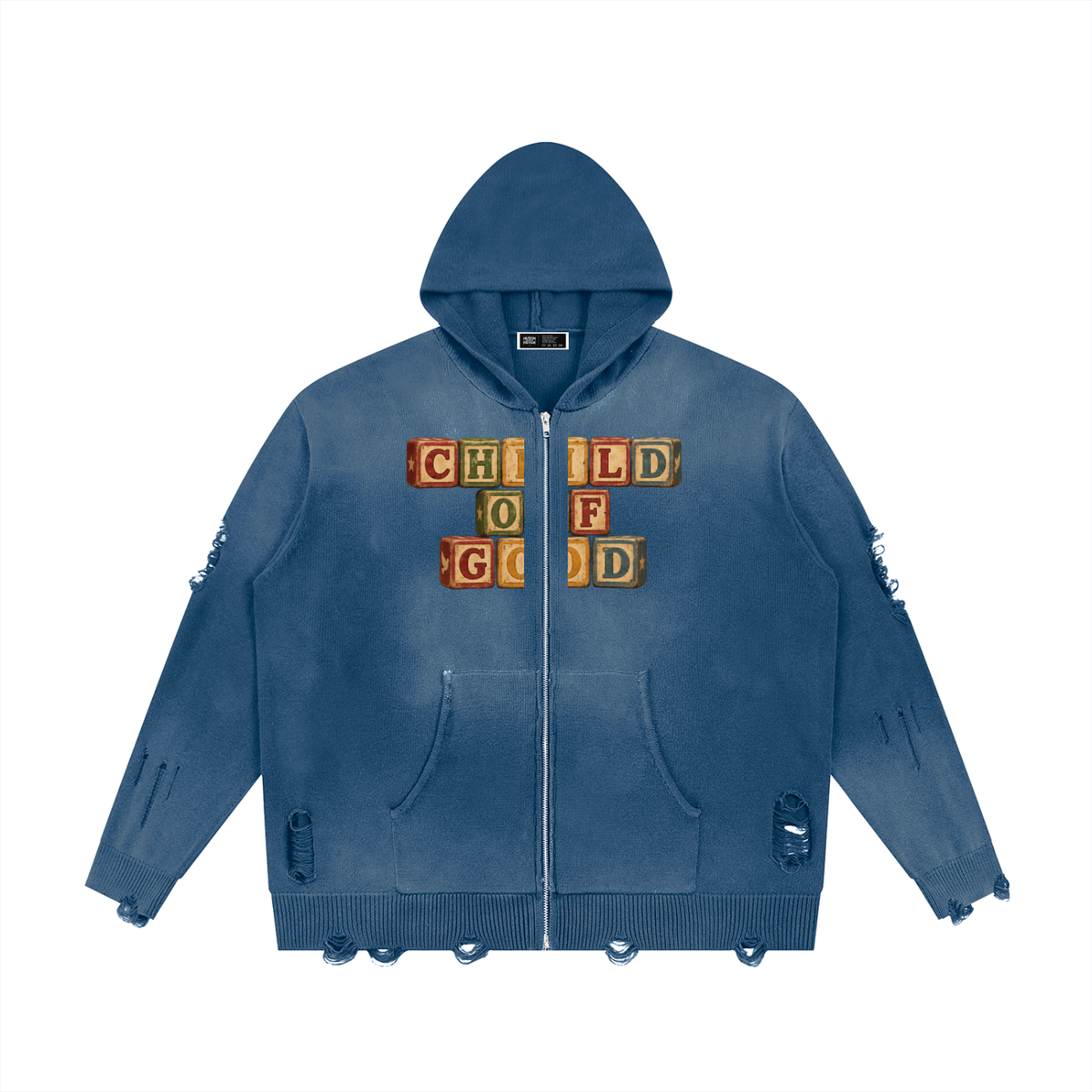 Child Of God Distressed Full Zip Sweater
