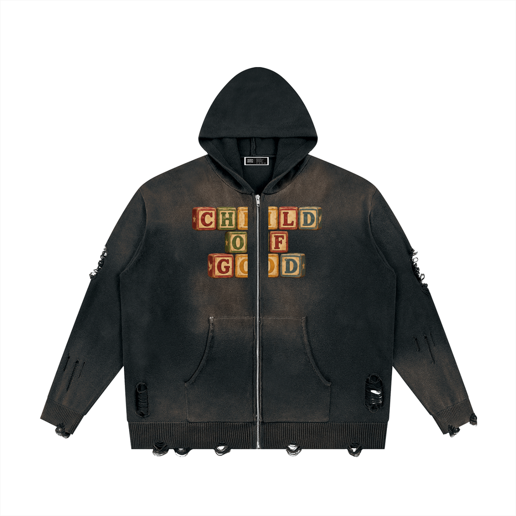 Child Of God Distressed Full Zip Sweater