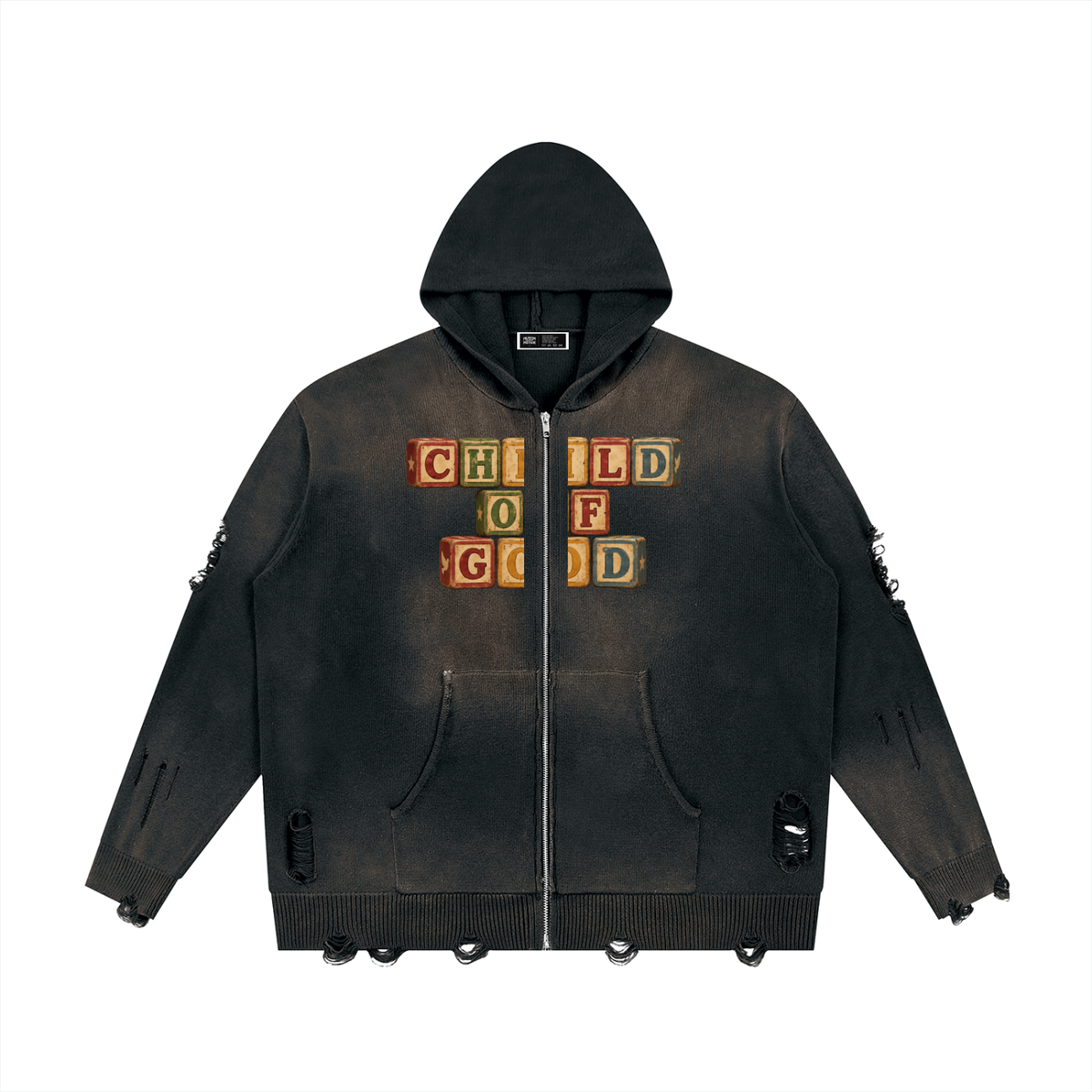 Child Of God Distressed Full Zip Sweater