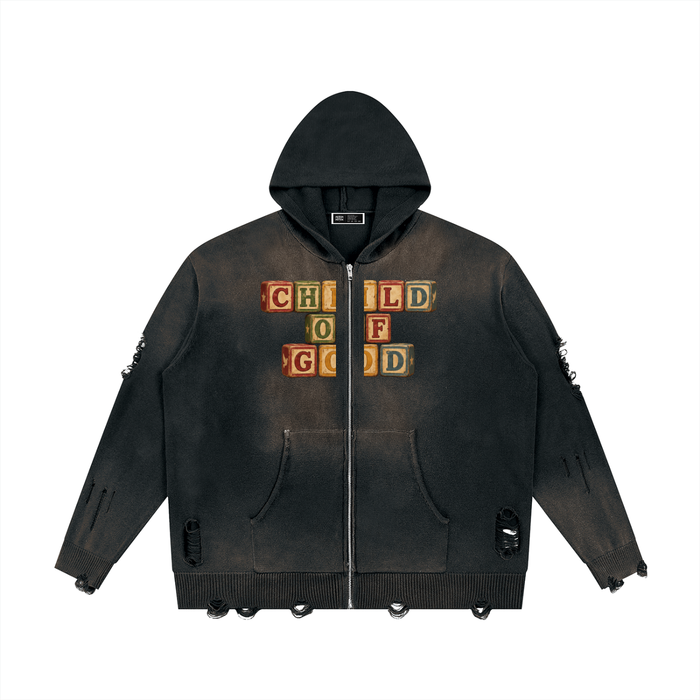 Child Of God Distressed Full Zip Sweater